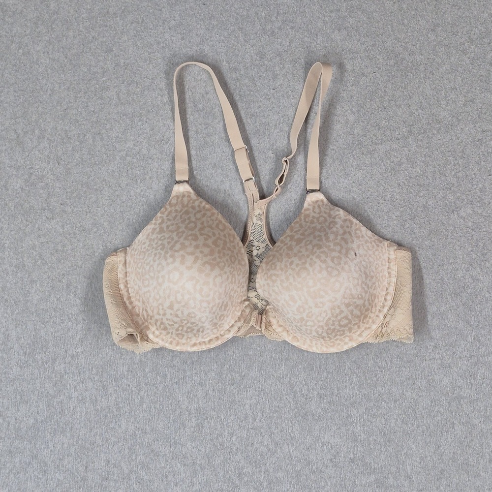 Maidenform Women Bra 34C Beige Animal Print Adjustable Strap Front Closure